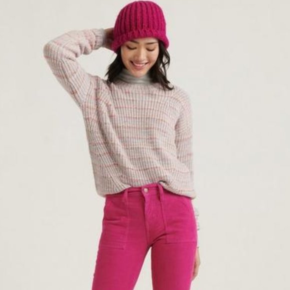 NWT Lucky Brand Marled Striped Scoop Neck Sweater - Picture 1 of 5